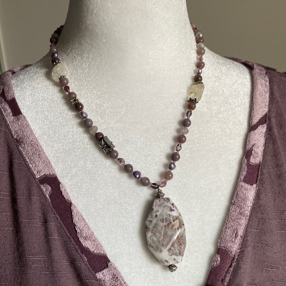Handcrafted Multi-Gemstone Pearl Agate Quartz Sil… - image 1